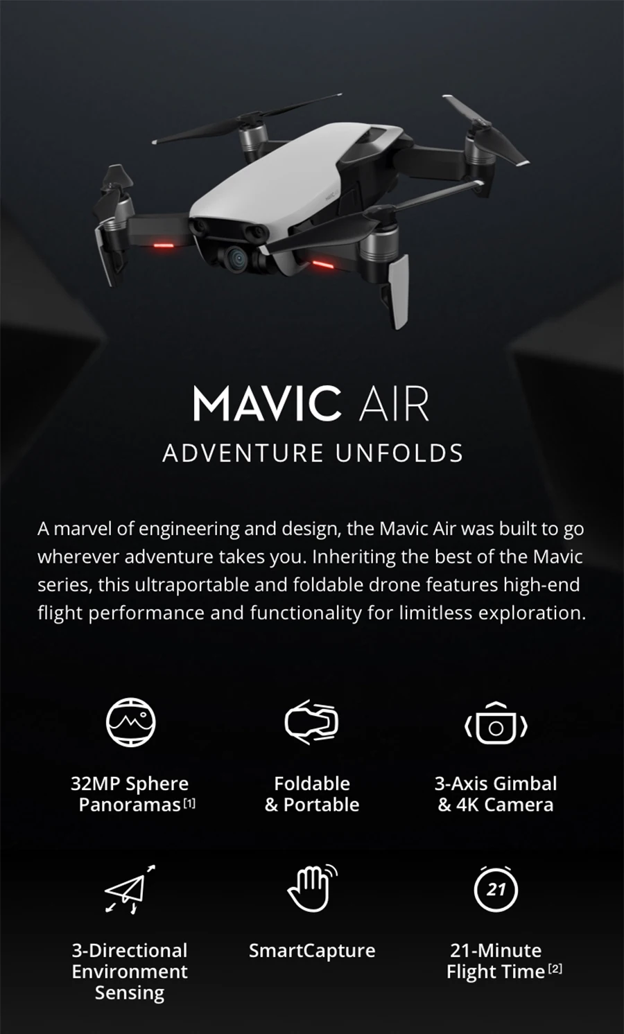 Взлетно-посадочная площадка для DJI Mavic Air/Mavic Air Fly больше комбо Дрон с разрешением 4K 100 Мбит/с видео 3-осевому гидростабилизатору Камера с 4 км удаленного Управление