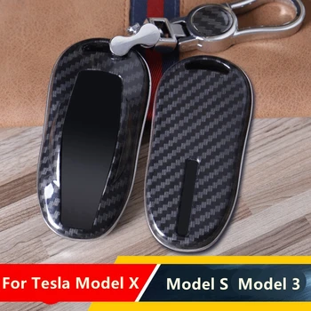 

Car Styling Car ABS Carbon Fiber Key Cover Case Shell Chain For Tesla Model S Model X Model 3 Key Holder Protector Accessories