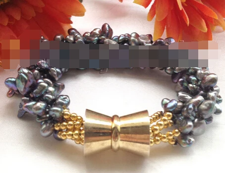 

Miss charm Jew 300 Beautiful 8" 5row black baroque keshi reborn freshwater pearl bracelet