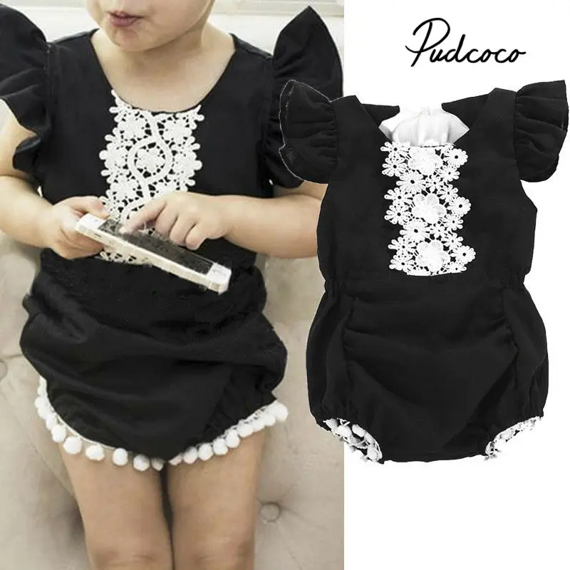 

PUDCOCO Cute Kids Newborn Baby Girls Cotton Cotton Romper Solid Short Sleeve Lace Jumpsuit Outfit Summer Casual Clothes 0-24M