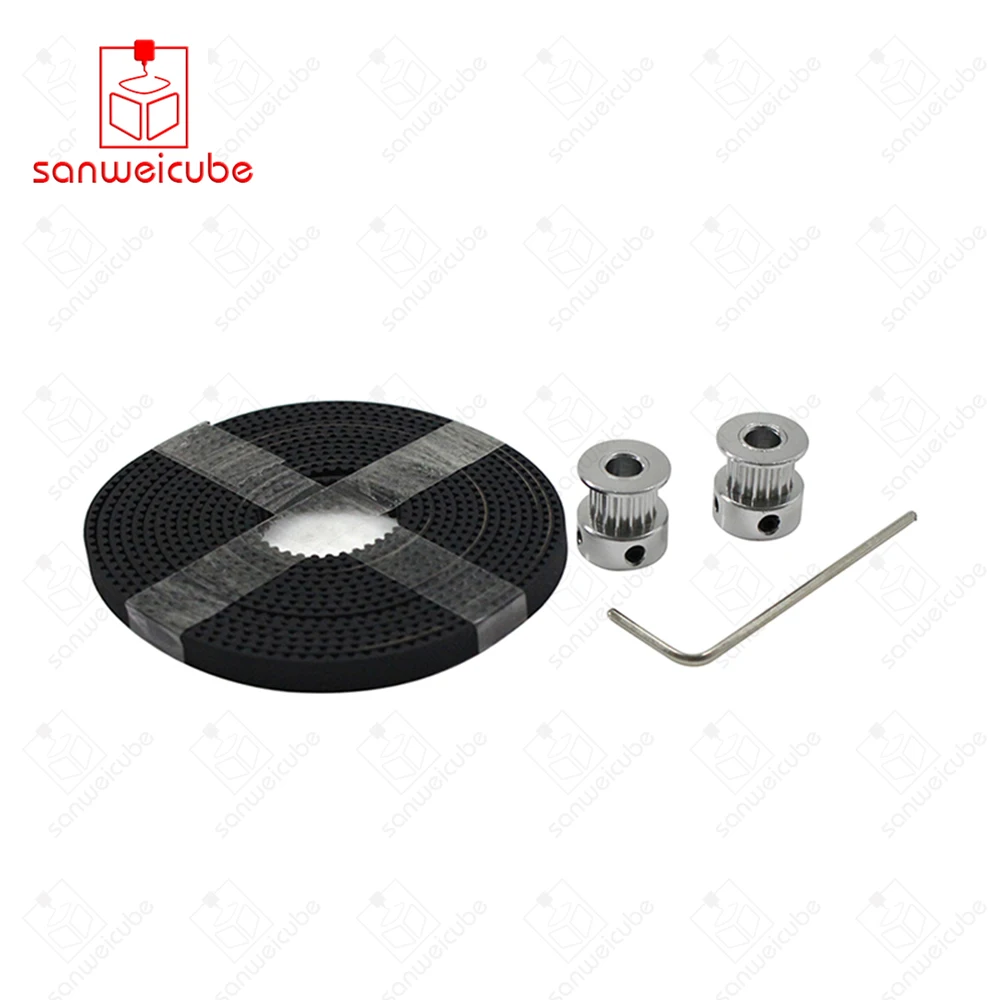 

1set GT2 16 teeth Alumium Gear Timing Pulley Bore 5mm Width 6mm + 2 meters 6mm open GT2 Belt For GT timing pulley