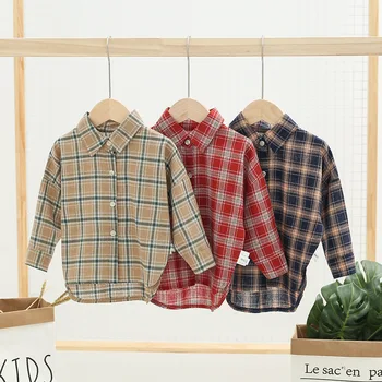 

Children Blouse 2019 New Arrive Turn-down Collar Shirts For Kids Boys Fashion Long Sleeve Blouse Print Plaid Spring for Baby Boy
