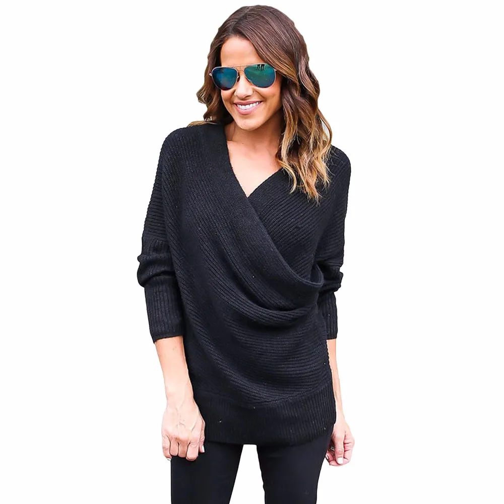 Black-Wrap-Front-V-Neck-Ribbed-Long-Sleeve-Sweater-LC27650-2-2