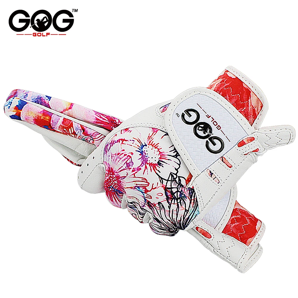 1 Pair GOG Golf Gloves Genuine Leather & Color Pattern Lycra left hand + right hand soft sports new gloves for woman lady girls