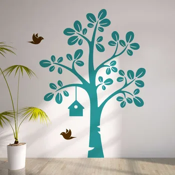 

LargeTree With Flying Birds Vinyl Wall Decal - Kids Nursery Tree Wall Sticker - Baby Bedroom Wall Art Decor Creative Decal Y-937