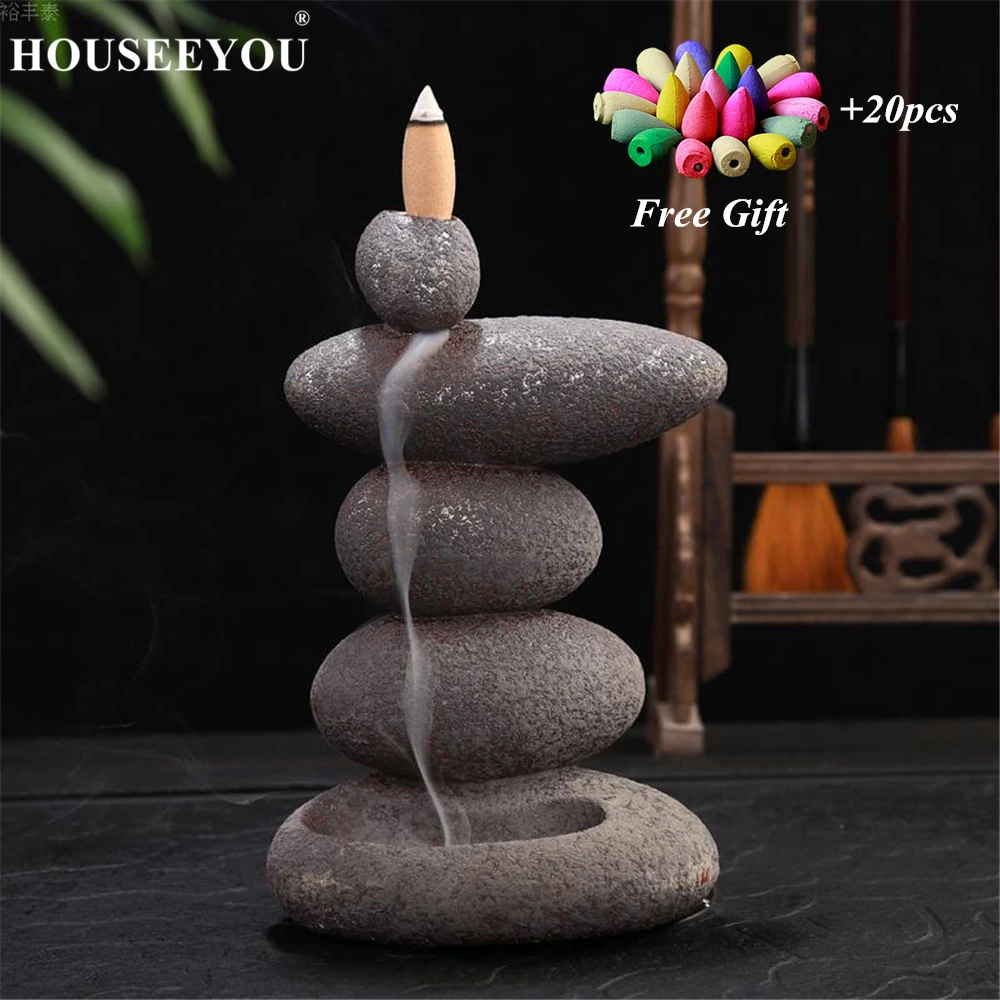 

Backflow Incense Burner Home Decor Retro Ceramic Incense Stick Holder Zen Buddhist Aroma Smoke Censer + 20Pcs Incense Cones