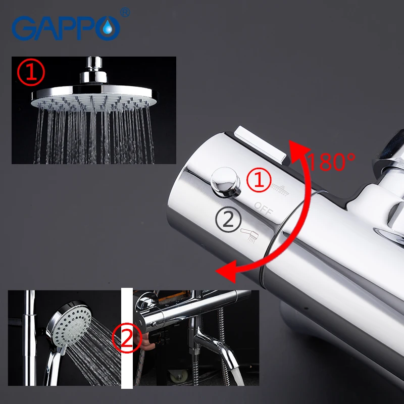 GAPPO Thermostatic Shower System Chrome Black Faucet Bathroom Bath Shower Mixer Set Waterfall Rain Head Bathtub Taps