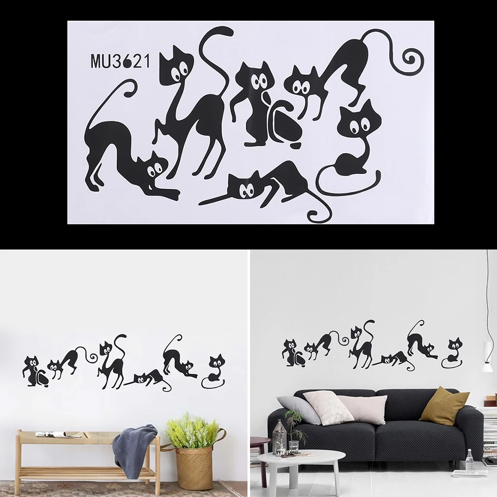 home decals kit lovely playing cats animals wall stickers kids room decoration