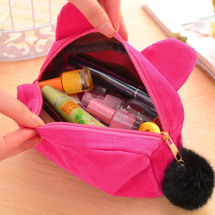 

Portable Cartoon Cat Coin Storage Case Travel Makeup Flannel Pouch Cosmetic Bag 88 SK88