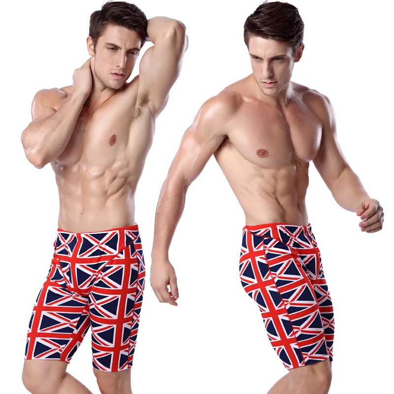 

UK Flag Print New Pattern Knee Length Swim Jammer Elastic Band adjustable tied Sexy European men Swimwear Dropshipping