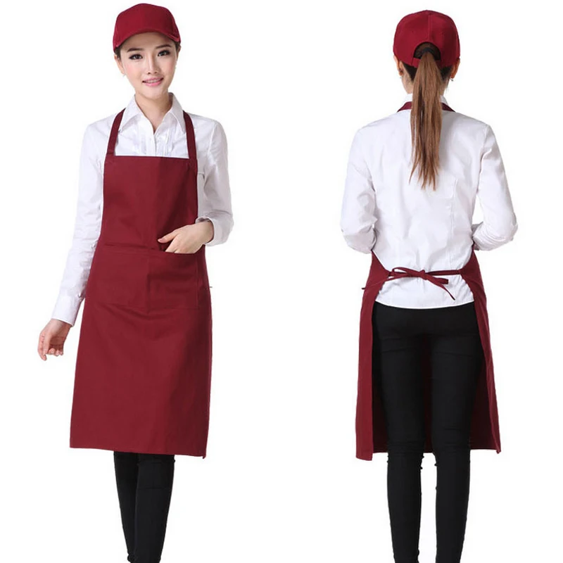 Adult Bib cotton Apron for Home Restaurant BBQ Waiter Chef Apron Kitchen Cooking With 2 Pockets