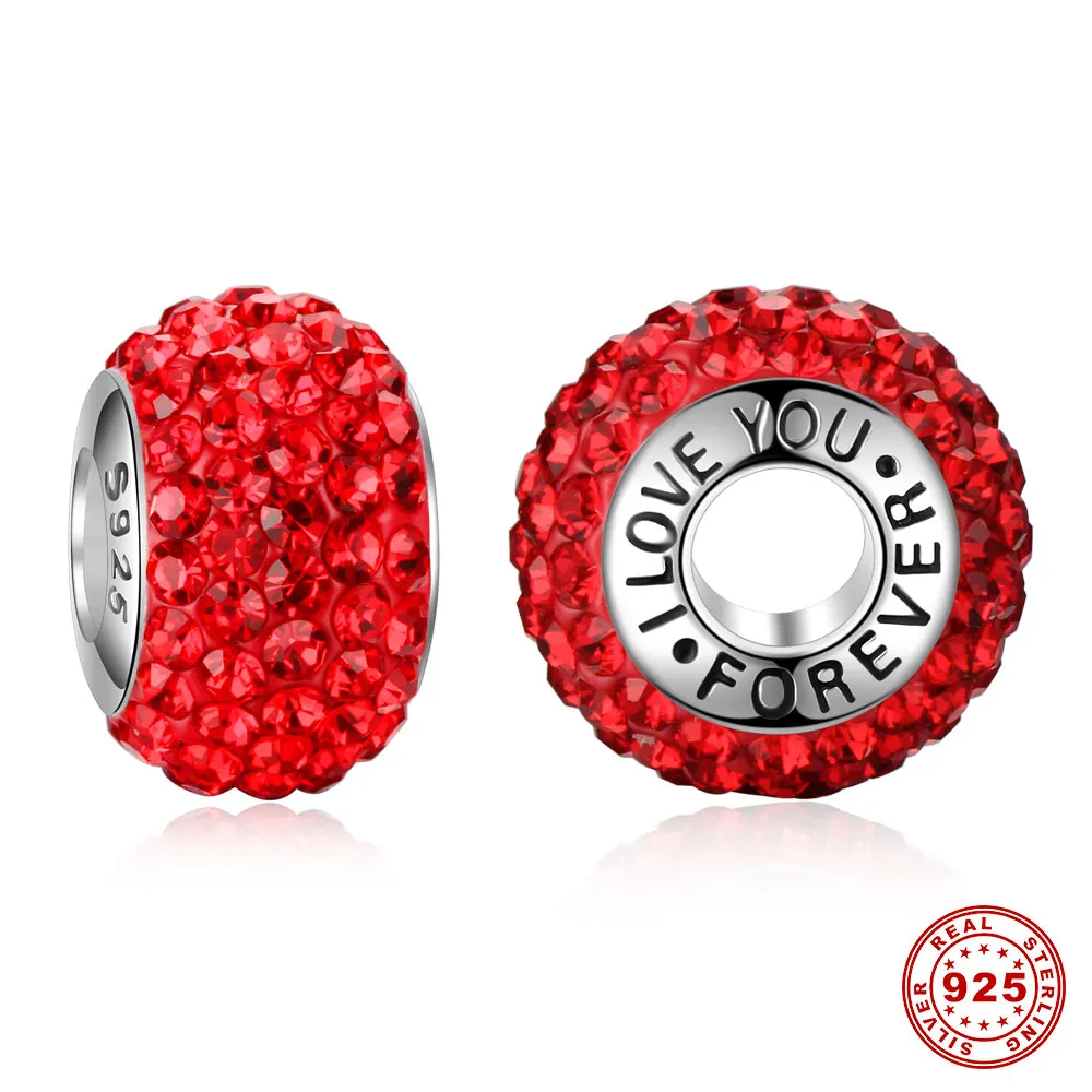 

VNISTAR I Love Forever Authentic 925 Sterling Silver European Beads With Pave Crystal Stones Handmade Color Clay Spacer Charms