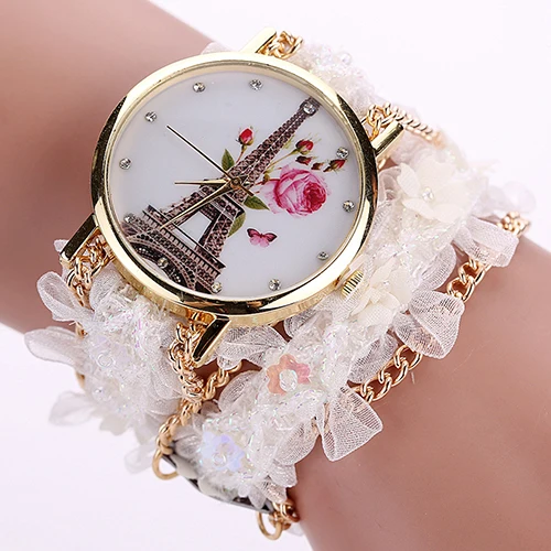 

Women's Rhinestone Tower Print Multi-layer Cloth Band Quartz Wrist Watch