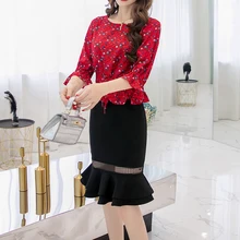 Модные Винтажные юбки Русалка женские с высокой талией кружева пэчворк черные женские однотонные до колена оборки женские юбки-карандаш