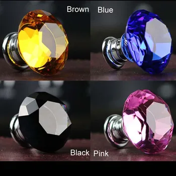 

40mm Luxury Blue Red Crystal Wine Cabinet handle Bronze Cupboard Pull Silver Zamak Dresser Drawer Wardrobe Funrinture handles