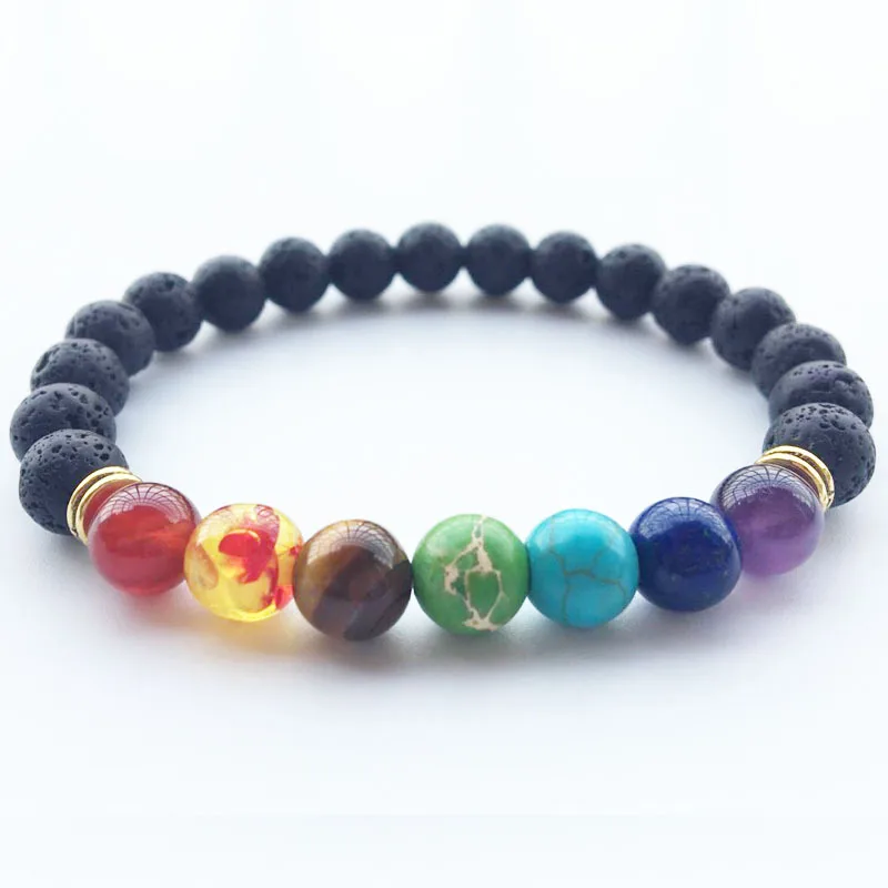 

Rainbow Chakra Beads Bracelet 8mm Black Lava Stone Bracelets DIY Aromatherapy Essential Oil Perfume Diffuser Pulsera jewelry