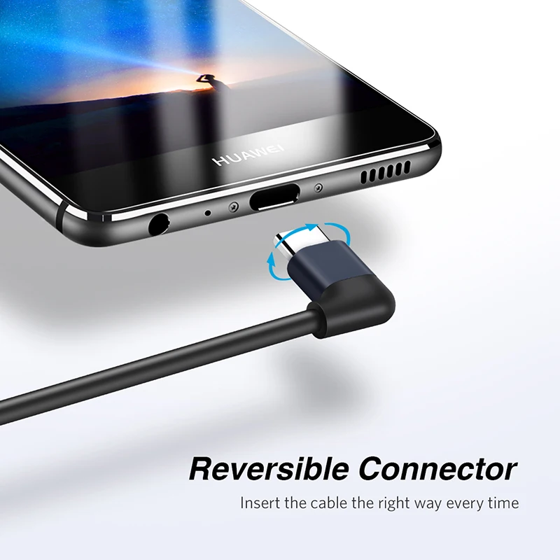 Ugreen النايلون USB C كابل 90 درجة سريع شاحن USB نوع C كابل ل شياو mi mi 8 سامسونج غالاكسي s9 plus الهاتف المحمول USB-C الحبل