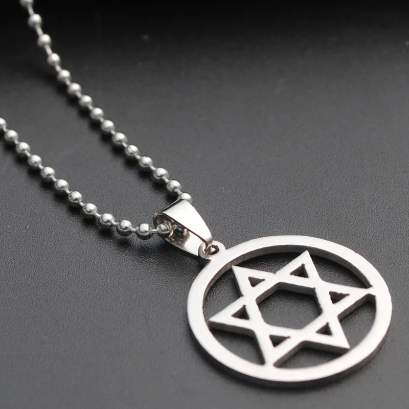 

New Geometric Round Overlapping Triangle Hexagon Six-pointed Star Magic Symbol Necklace Stainless Steel Israel Emblem Necklace
