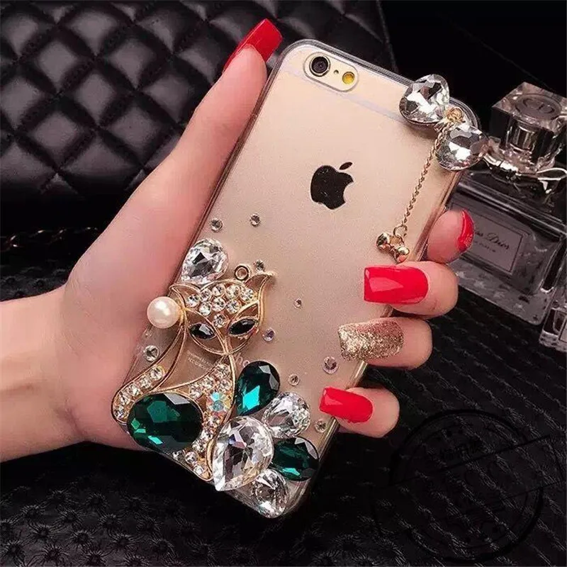 

For xiaomi 8 lite A1 A2 lite Case Glitter Diamond bowknot colorful Fox Phone Case for redmi 4X 5A 5 Plus Note4 5 Note6 Pro Cover
