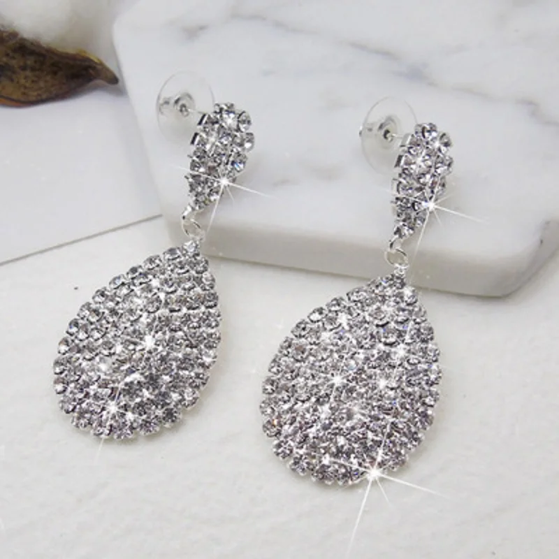 

Crystal Ornament Personalities Bling Earring Rhinestone Water-drop Stunning Vintage Silver Luxurious Women Beautiful Wedding