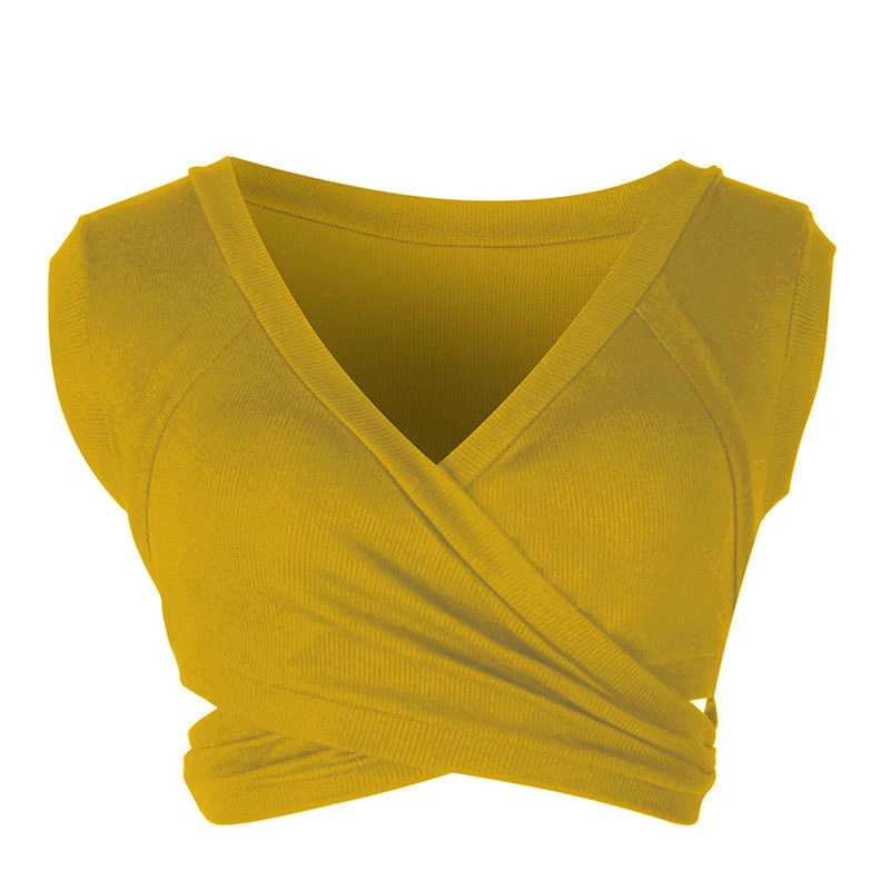 Женский укороченный топ, сексуальные топы без рукавов, женские летние сексуальные топы с v-образным вырезом, бандажный Топ, женская одежда, модная 8 цветов - Цвет: yellow