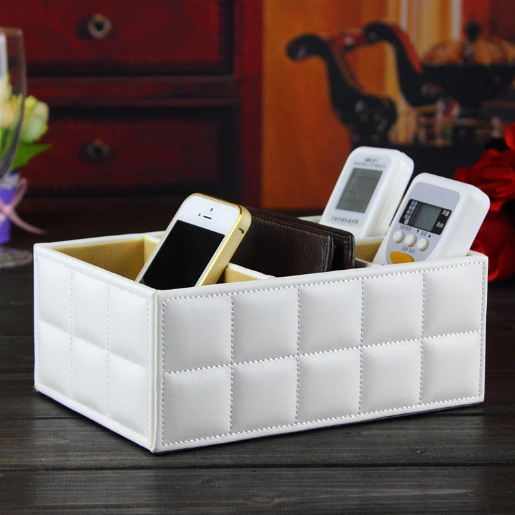 

PITEBO 4 slot leather desk remote controller home sundries storage box display presentation organizer case holder