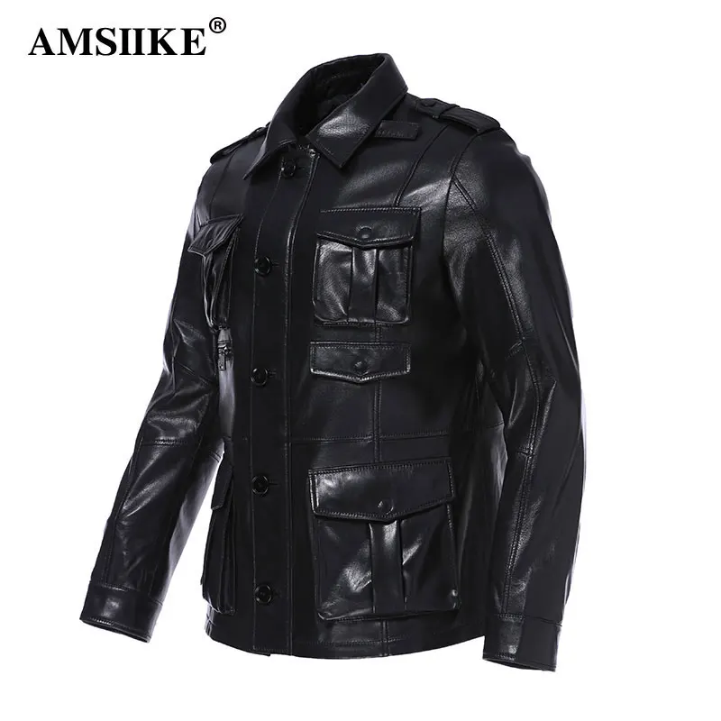 AMSIIKE 2019 мужские кожаные куртки пальто из овечьей кожи Весенняя верхняя одежда с
