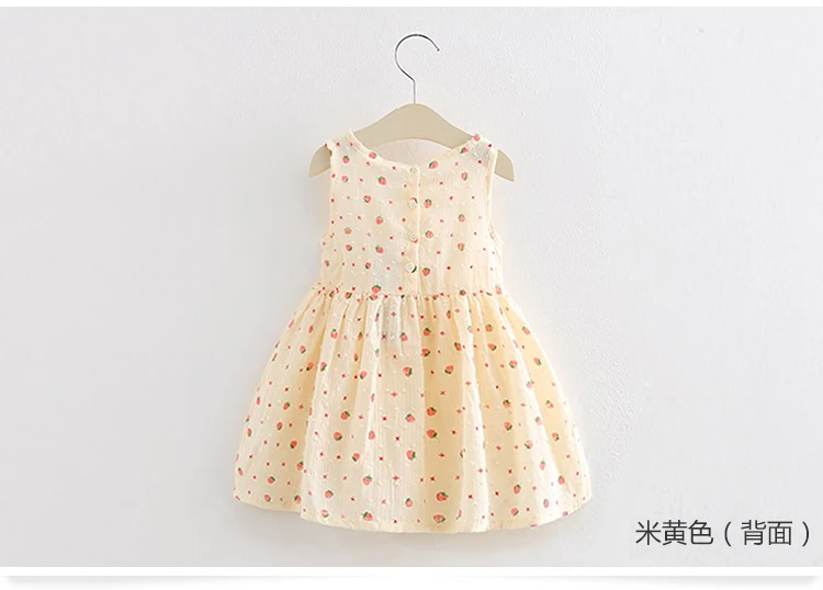 2018 Summer New Fashion Sleeveless Fruit Print Yellow Pink Blue Princess Bow Kids Girls Female Children Dresses (2)