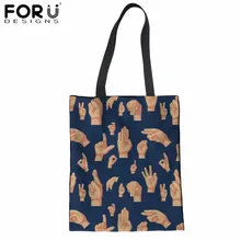 FORUDESIGNS/Хлопковая сумка с принтом жестов, Холщовая Сумка для покупок, Женская Подростковая сумка через плечо, для девочек, повседневная сумка-тоут, модная эко-сумка Sacola