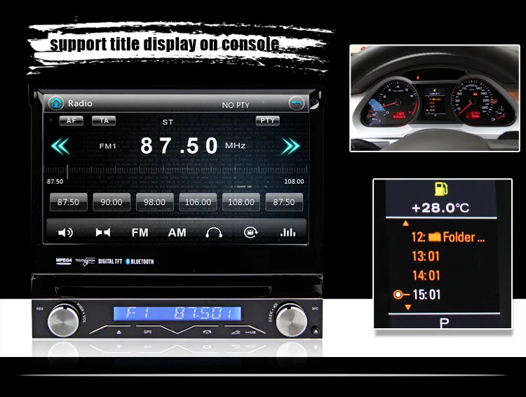 Perfect 7" Touch Screen 1 Din Car DVD Single Din Car Radio One Din Car GPS Car Recorder Input & Motorized Screen Detachable Front Panel 18