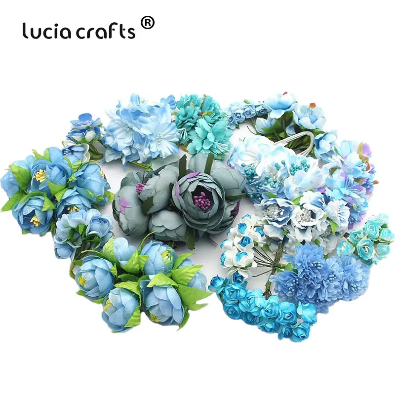 Новое поступление, 10 пряди, около 50 голов, многоцветные искусственные цветы, букет для свадебной вечеринки, декоративные цветы, Материалы для творчества A0309 - Цвет: Blue