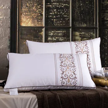 

High quality Neck pillow 100% cotton bed pillow 48*74cm standard size soft health embroider bedding pillow Anti-snore elegance