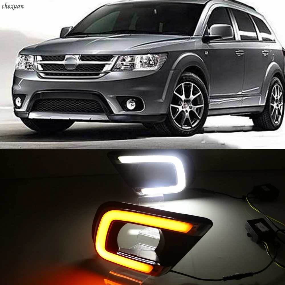 

CSCSNL 1 Set LED DRL Daytime Running Lights With Turn Yellow Signal Lamp For Fiat Freemont Dodge Journey 2014 2015 2016