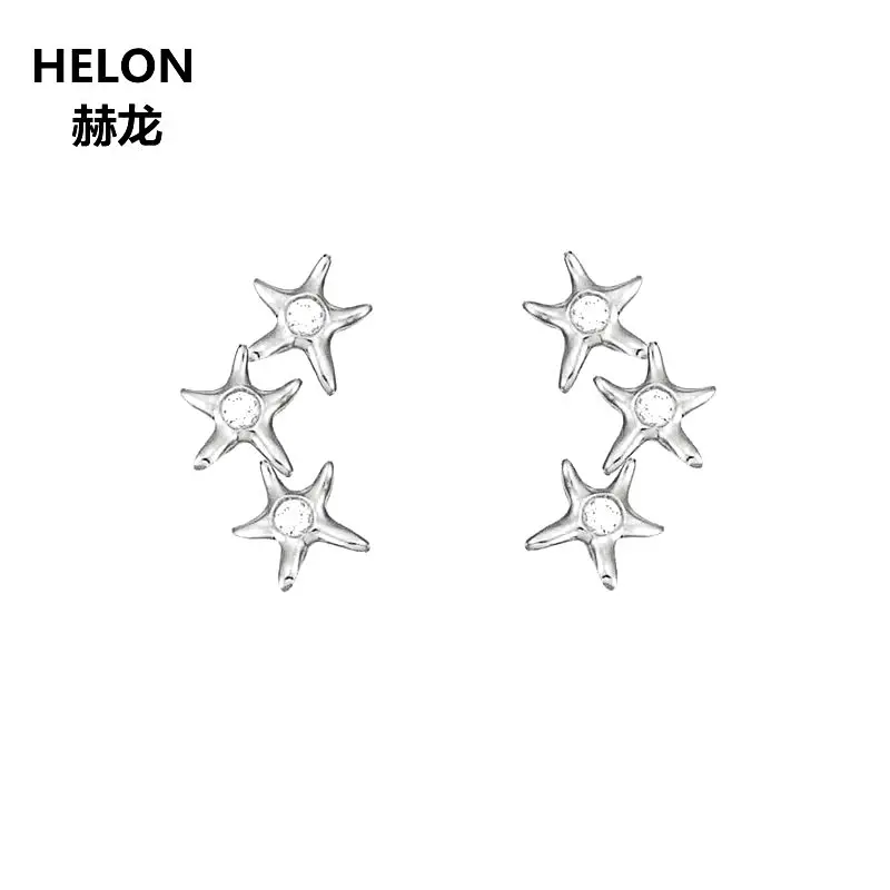 

Solid 10k White Gold Stars Cute Romantic Stud Earrings Engagement Wedding Party Women Earrings Fine Jewelry