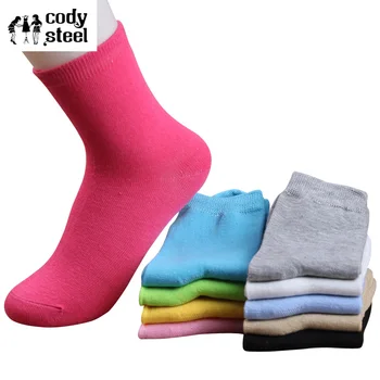 

Cody Steel Women Brand Socks Fashion In Tube Cotton Casual Girl Socks All-Match Solid Color Cute Women Socks 5pairs/lot