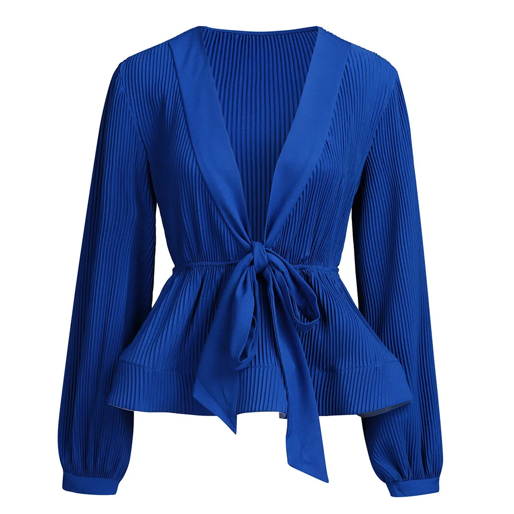 Гофрированный складчатый с оборками Blusa Sashes винтажная изящная женская рубашка Топы 2019 Весна Осень Новая Модная элегантная рубашка с