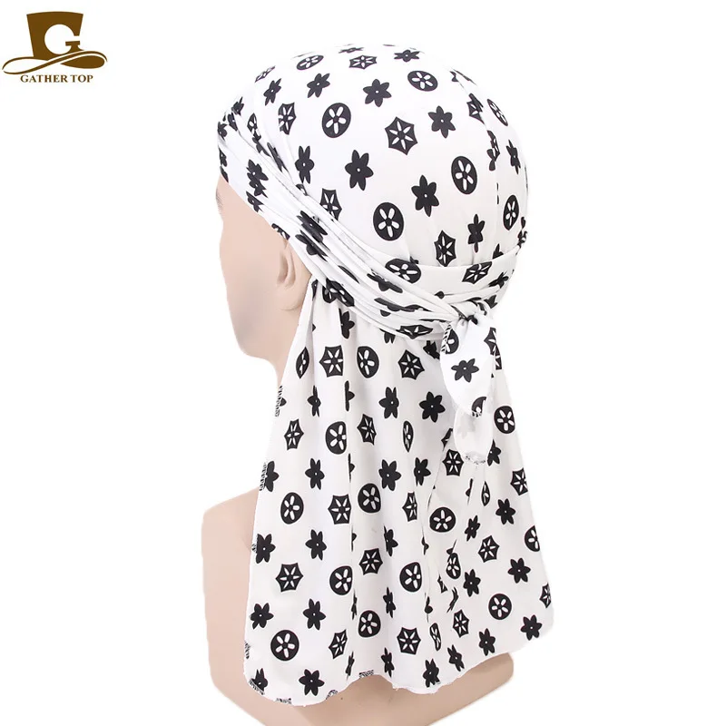 

Printed Stretch Scarf Long Tail Pirate Hat With Africans Baotou Cap King 's Durag shawl turban