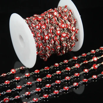 

6mm 5 Meters Bulk White Spinel Rosary Style Beaded Chain,Silver Plated Wire Wrapped Link Chain Rosary Chain Beads Jewelry