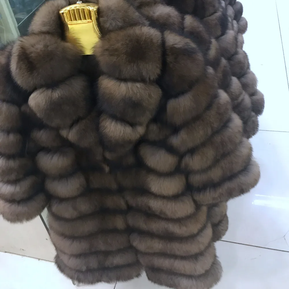 Suit collar Winter Real Fox Fur Coat Thick Warm Imitation Sables Women's Light Brown Long Jacket The fox fur Coat