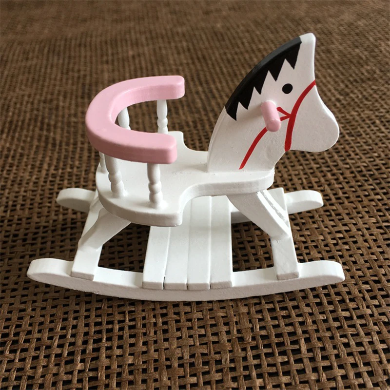 

1:12 Dollhouse Miniature Furniture Wooden Horse Rocking Chair For Kids Action Figure Doll House Decoration Dolls Accessories New