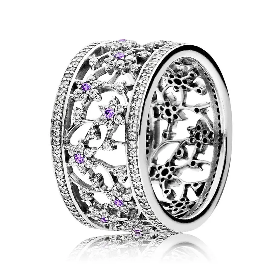 

On Sale 925 Sterling Silver Ring Forget me not Flower Crystal Rings Band For Women Wedding Party Gift Fine fit Lady Jewelry
