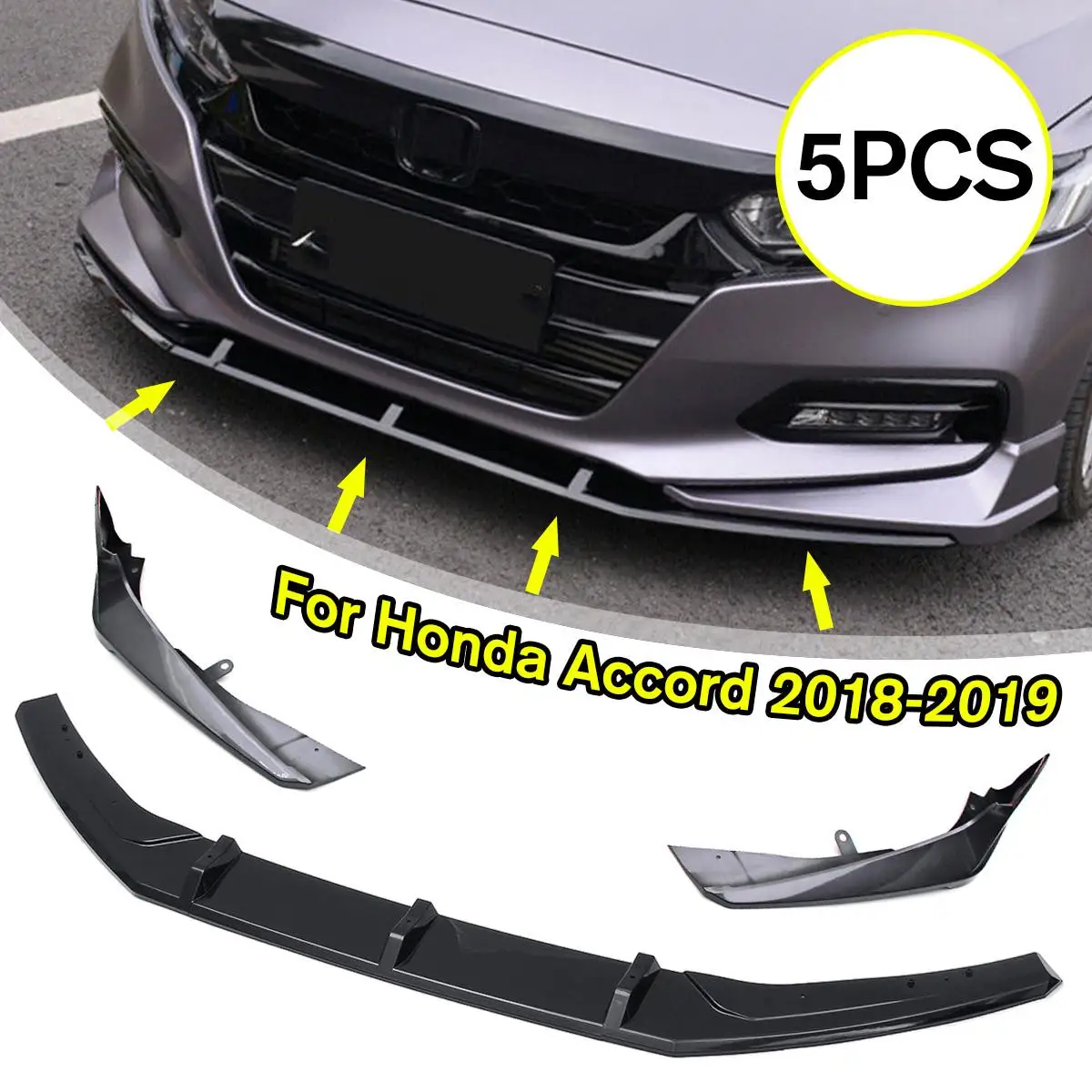 

5Pcs/Set Universal Car Front Lower Bumper Lip High Quality ABS Spoiler Body Kit For Honda for Accord 2018-2019
