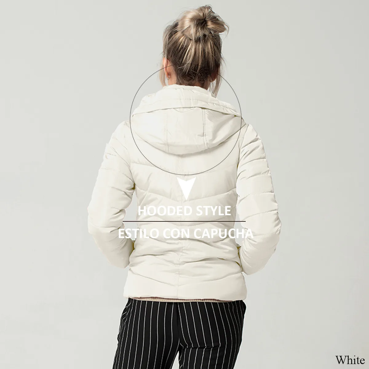 Short Autumn Winter Jacket Women Parkas Hooded Coats Female Wadded Jacket Women Parka Padded Jacket With Gloves chaqueta mujer - Цвет: White--Hooded