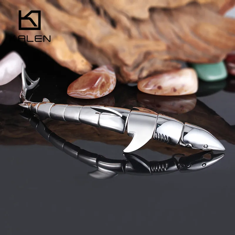 Kalen Men's Unique Shark Bracelets Stainless Steel High Polished Animal Shark Fish Pattern Bracelet Wrap Bangle Male Wholesale