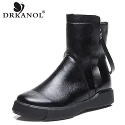 DRKANOL/Винтажные ботинки из искусственной кожи на плоской подошве, женские ботинки, Дизайнерские ботильоны на плоской подошве с двойной