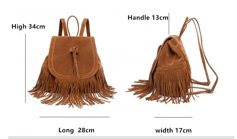 Valink Модный женский рюкзак с кисточками, винтажные замшевые рюкзаки для девочек-подростков, школьные сумки на плечо, дорожные рюкзаки Mochila