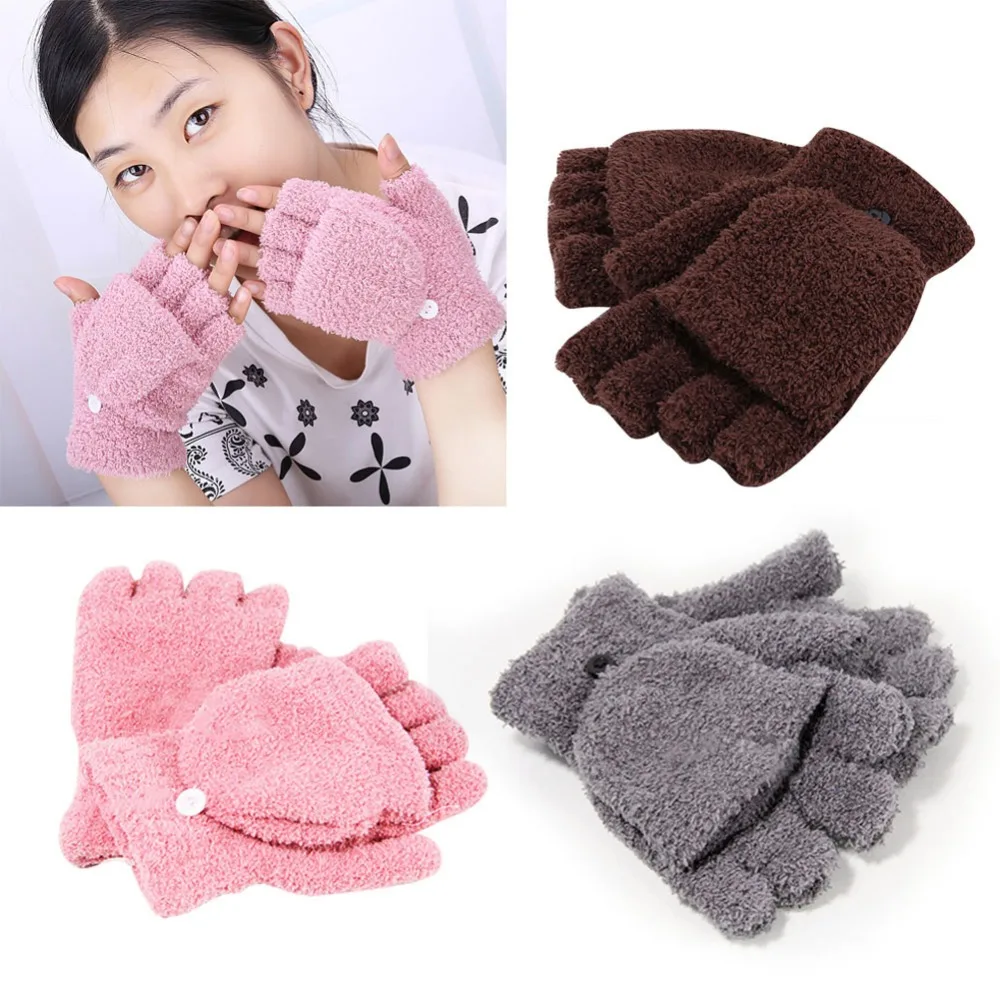 Модные для мужчин женщин Прихватки для мангала зимние теплые Половина Finger флип вязаные варежки перчатки Лидер продаж 6 цветов