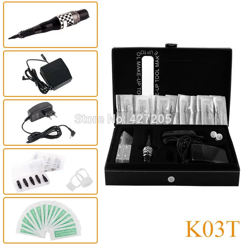 

New Design K03T Professional Permanent Makeup Eyebrow Lip Tattoo Machine Kit Cosmetic Machine Pen Needles Tips Free Shipping