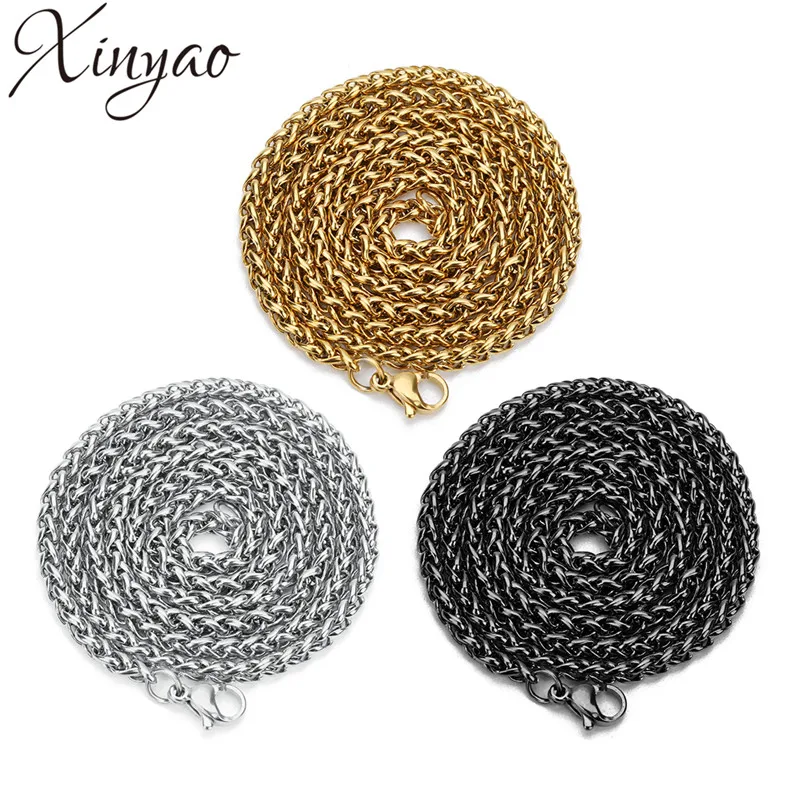 

XINYAO Fashion 60cm Stainless Steel Chain Steel/Gold/Black Color Never Fade Stainless Waterproof Men Cuban Necklace for Men