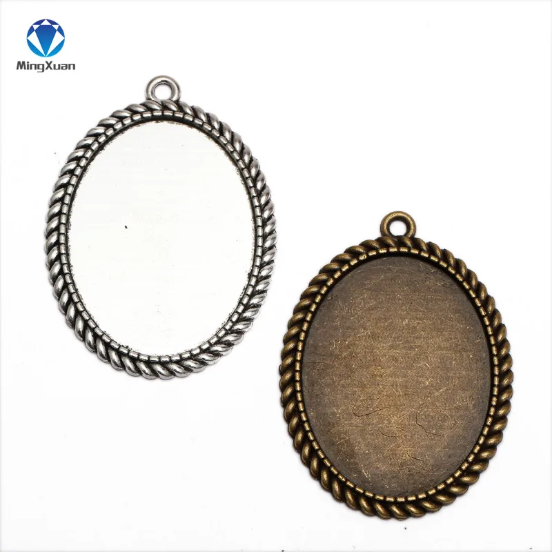 

MINGXUAN 5pcs Antique Flower Lace Pendant Charms Base Settings Cabochon Cameo Tray Bezel Blank 30x40mm Cabochons DIY Necklace